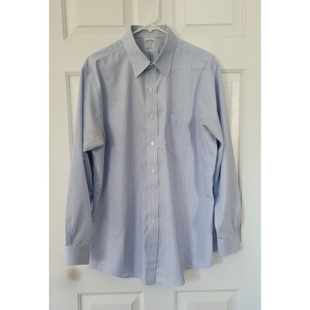 Brooks Brothers Regent Dress Shirt Blue White Lavender Striped Cotton‎ 16.5 34